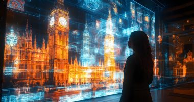AI image of a woman in front of an image of Big Ben in London