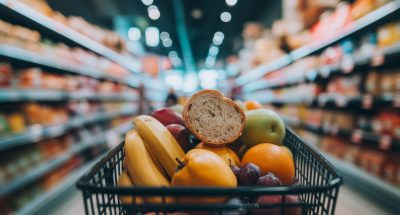 Shopping cart full of groceries