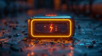 Image of a battery glowing in neon