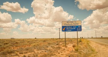 Outback NSW. A sign with Cobar named on it.
