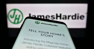 Image of James Hardie logo on a mobile phone