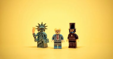 Lego figurines of the Statue of Liberty, Donald Trump and Abraham Lincoln