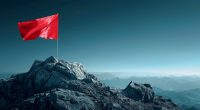 Red flag on a mountain peak