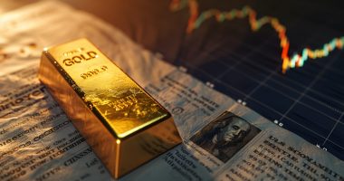 Financial newspaper with a gold bar