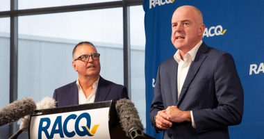 Two RACQ Insurance business leaders speak at a coference.