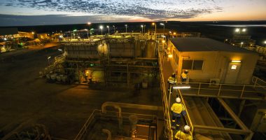 A mining compound owned by Lynas Rare Earths at dusk.