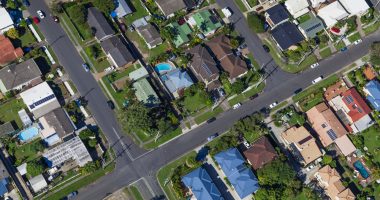 Aerial view of Australian suburban houses